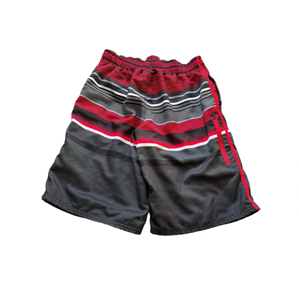 OP Board Shorts Red Black Striped Good Mesh Lined Swim Trunks Mens Size Small 28